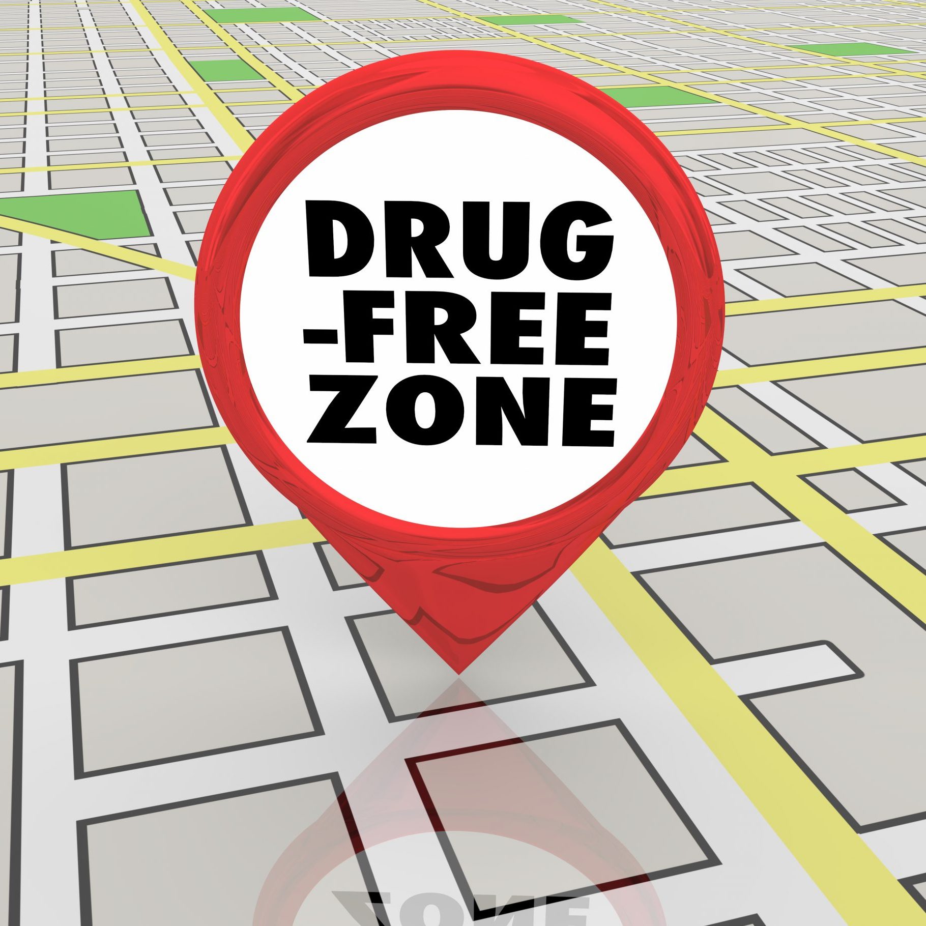 Drug Free Zone No Addiction Abuse Map Pin 3d Illustration