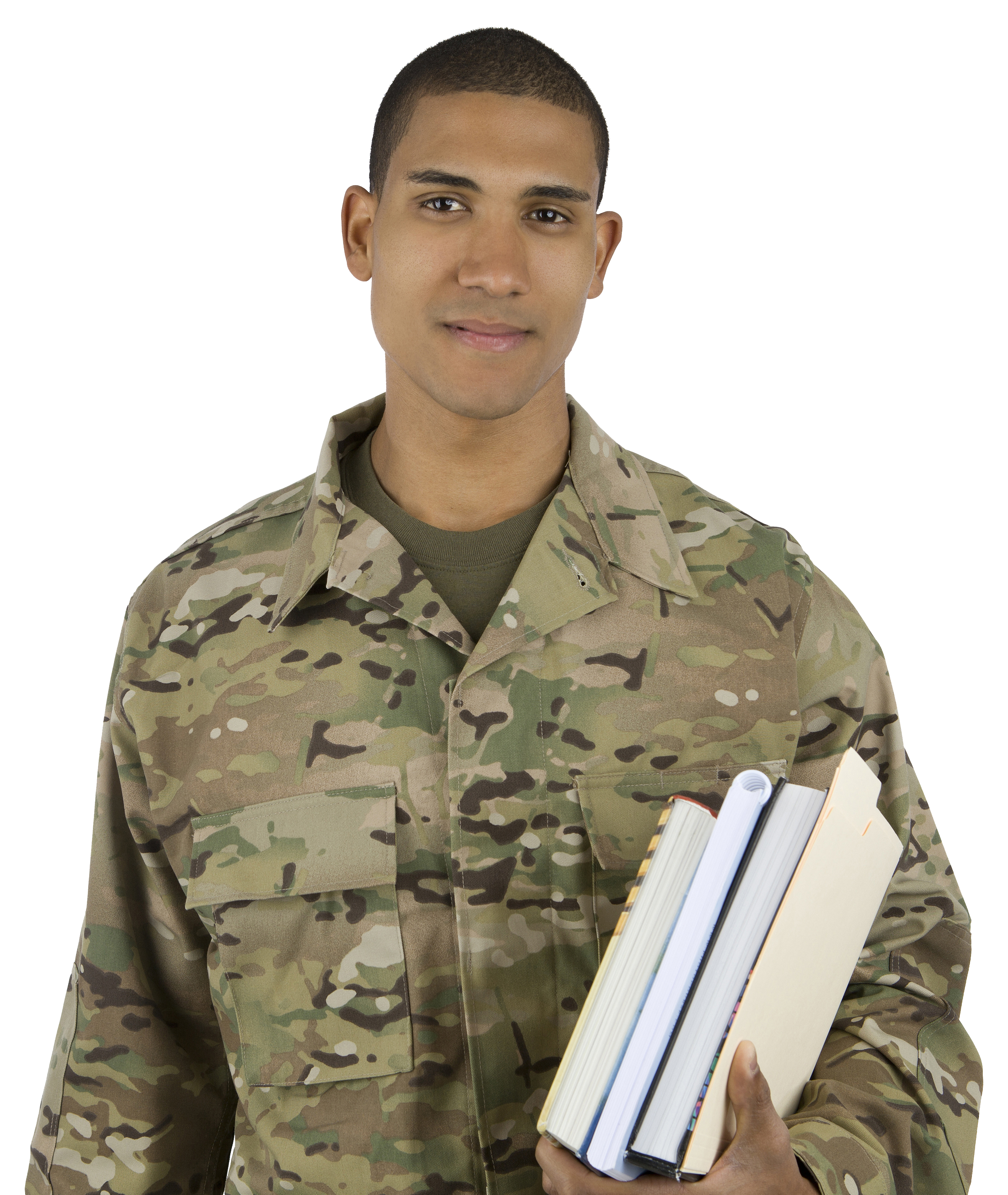 Military student holding textbooks