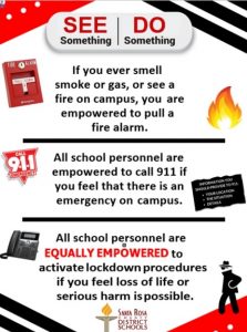 See Something Do Something. If you Identify a threat call 911. School personnel are equally empowered to activate lockdown procedures if necessary.